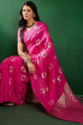 Pink ethnic motifs woven design sequined banarasi sarees
