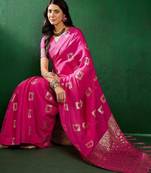 Pink ethnic motifs woven design sequined banarasi sarees