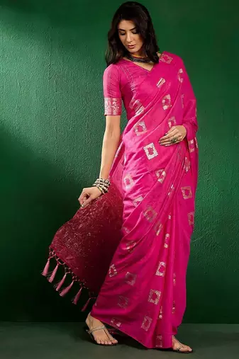 Pink ethnic motifs woven design sequined banarasi sarees