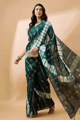 Green green ethnic motifs woven designed sequinned sarees