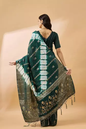 Green green ethnic motifs woven designed sequinned sarees