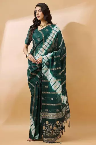 Green green ethnic motifs woven designed sequinned sarees