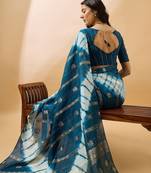 Teal striped woven design tie & dye banarasi saree
