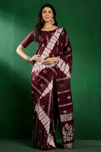 Burgundy burgundy ethnic motifs woven designed zari sarees