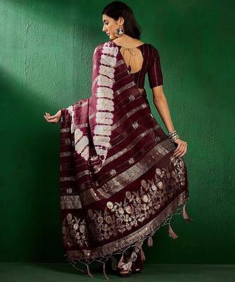 Burgundy burgundy ethnic motifs woven designed zari sarees 4