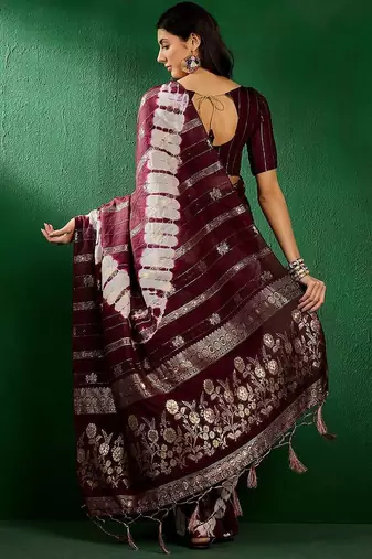 Burgundy burgundy ethnic motifs woven designed zari sarees