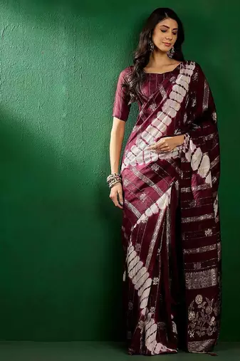 Burgundy burgundy ethnic motifs woven designed zari sarees