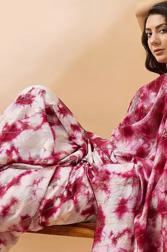 Red striped woven design tie & dye banarasi saree
