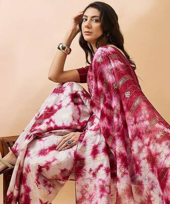 Red striped woven design tie & dye banarasi saree 2