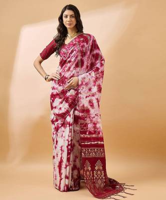 Red striped woven design tie & dye banarasi saree 3