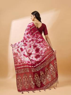 Red striped woven design tie & dye banarasi saree 5