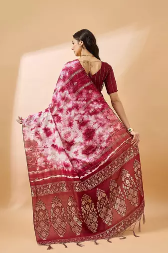 Red striped woven design tie & dye banarasi saree