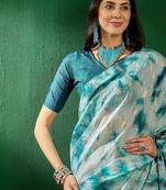 Teal teal blue ethnic motifs woven designed zari sarees