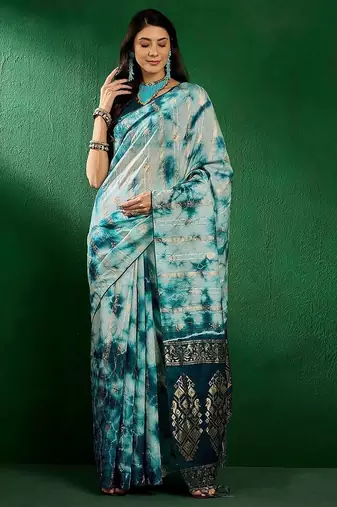 Teal teal blue ethnic motifs woven designed zari sarees