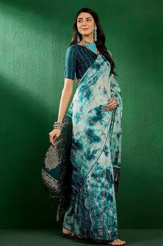 Teal teal blue ethnic motifs woven designed zari sarees