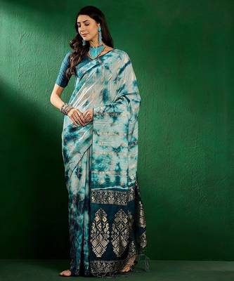 Teal teal blue ethnic motifs woven designed zari sarees 5