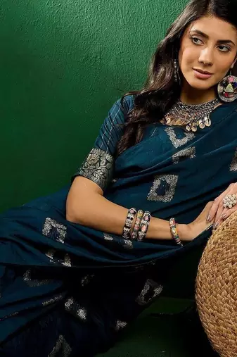 Teal ethnic motifs zari designer banarasi saree