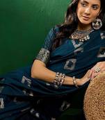 Teal ethnic motifs zari designer banarasi saree