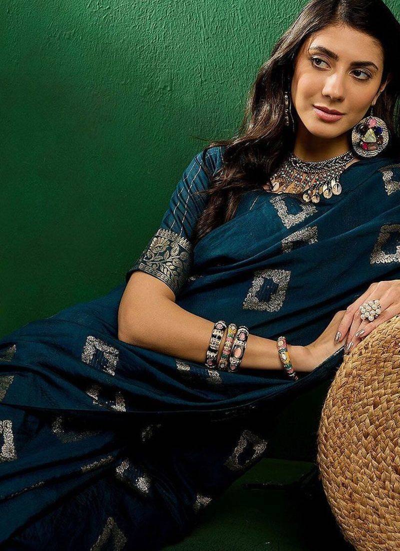Teal ethnic motifs zari designer banarasi saree