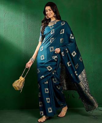 Teal ethnic motifs zari designer banarasi saree 2