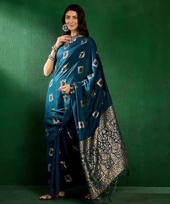 Teal ethnic motifs zari designer banarasi saree 3
