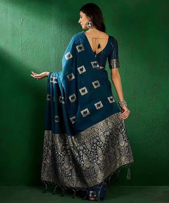 Teal ethnic motifs zari designer banarasi saree 4