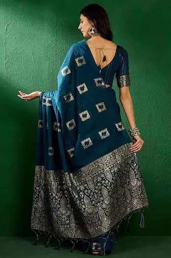 Teal ethnic motifs zari designer banarasi saree
