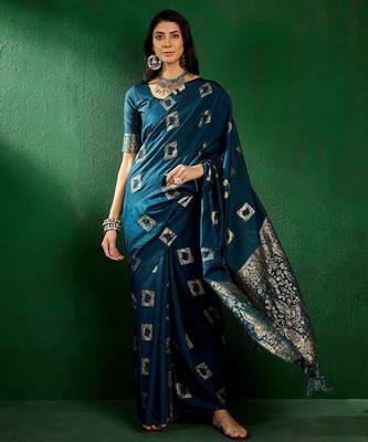 Teal ethnic motifs zari designer banarasi saree 5