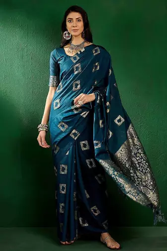 Teal ethnic motifs zari designer banarasi saree