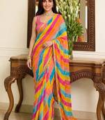 Multicolor leheriya beads and stones  georgette leheriya saree