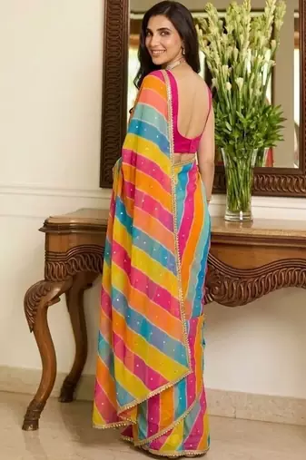 Multicolor leheriya beads and stones  georgette leheriya saree
