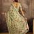 Green floral printed zari border jamdani saree with blouse piece