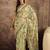 Green floral printed zari border jamdani saree with blouse piece
