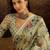 Green floral printed zari border jamdani saree with blouse piece