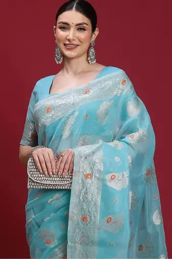Blue ethnic motifs banarasi fastive saree