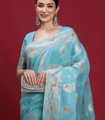 Blue ethnic motifs banarasi fastive saree