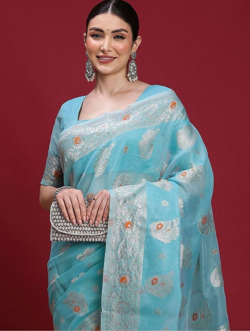 Blue ethnic motifs banarasi fastive saree