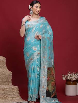 Blue ethnic motifs banarasi fastive saree 2