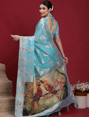 Blue ethnic motifs banarasi fastive saree 3