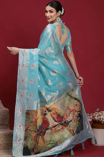 Blue ethnic motifs banarasi fastive saree