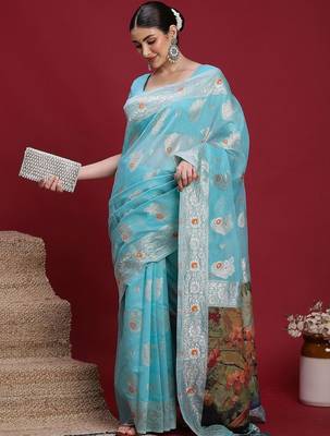 Blue ethnic motifs banarasi fastive saree 4
