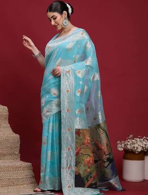 Blue ethnic motifs banarasi fastive saree 5