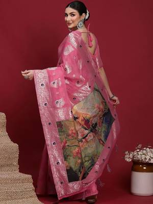Pink ethnic motifs banarasi fastive saree 2