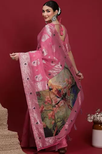 Pink ethnic motifs banarasi fastive saree