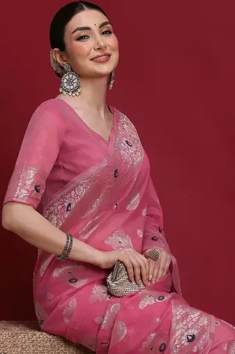Pink ethnic motifs banarasi fastive saree
