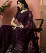 Burgundy embroidered saree