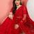 Red embroidered net saree with unstitched blouse