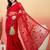 Red embroidered net saree with unstitched blouse