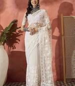 White embroidered saree with blouse piece