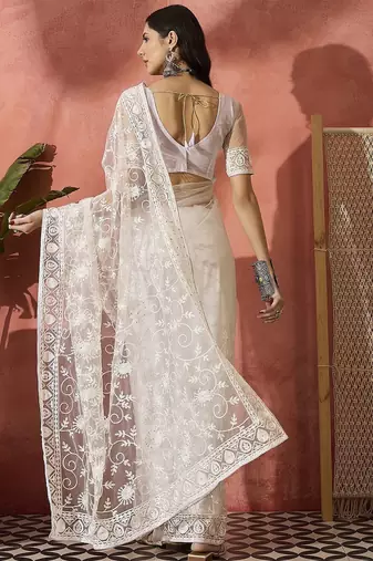 White embroidered saree with blouse piece